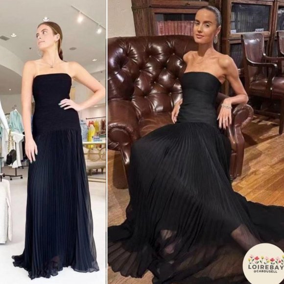 Alexis Sunniva Pleated Strapless Black Maxi Dress Gown - Picture 11 of 13